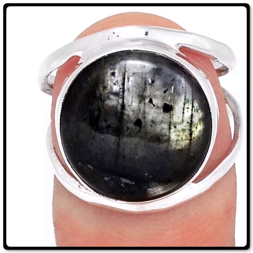 .925S Larvikite (Black Moonstone) Ring ~ Size 8